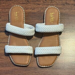 Nicole Miller Oby Double Braided Flat Sandals Womens Size 8.5 White Dress Slides